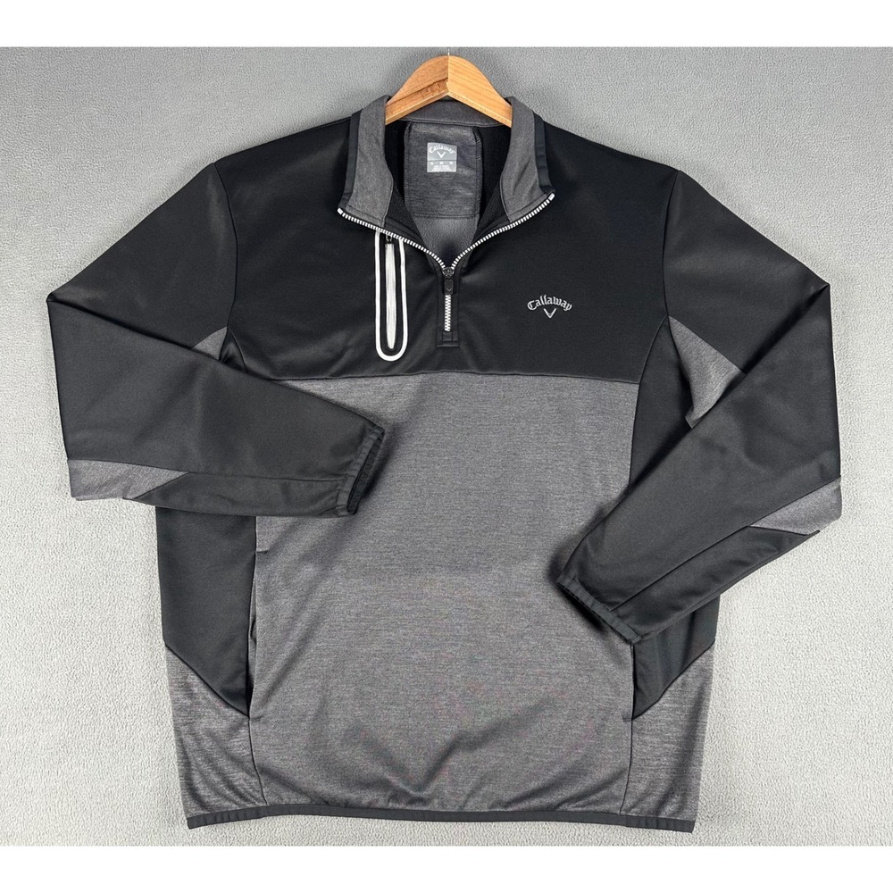 Callaway Gray Half Zip Mens XL Black‎ Grey Mixed Media Performance Golf UPF